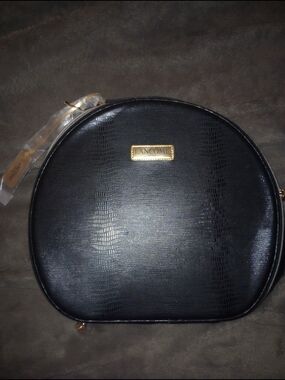 Lancome Large Round Cosmetic Case with Gold Hardware